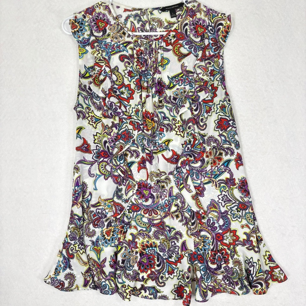 Banana Republic Pintuck Peplum Blouse Sleeveless L Ruffle Boho Career Maximalist